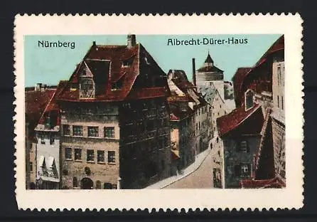 Reklamemarke Nürnberg, Albrecht-Dürer-Haus, historische Gebäudeansicht