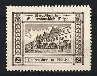 Reklamemarke Leipa, Nordböhmischer Exkursionsklub, Laubenhäuser in Rauscha - Ruszów