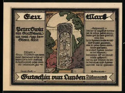 Notgeld Lunden in Dithmarschen 1921, 100 Mark, Relief mit Inschrift und Wappen mit Adler und Löwe
