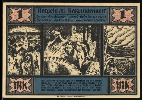 Notgeld Hess.-Oldendorf 1921, 1 Mark, Landschaft und Schloss Schaumburg mit Gedichten
