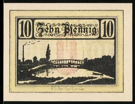 Notgeld Jessnitz i. A. 1921, 10 Pfennig, Brücke und Türme im Wappen