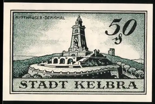 Notgeld Kelbra 1921, 50 Pfennig, Kyffhäuser-Denkmal und Drachenmotive