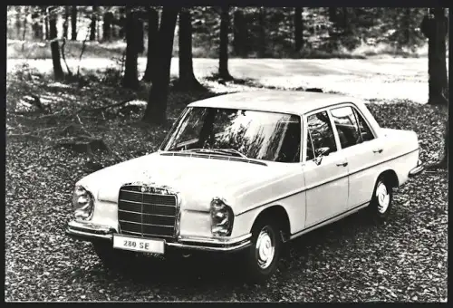 Fotografie Auto Mercedes Benz S-Klasse 280 SE, Luxus-Limousine im Wald, Werkfoto