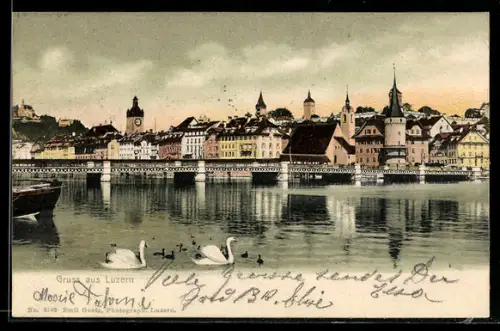 AK Luzern, Uferpartie mit Altstadt und Kirchen