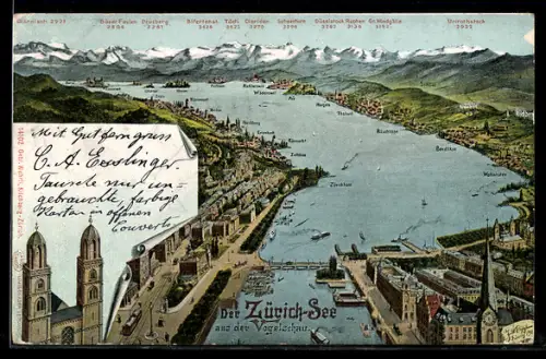 AK Zürich, Der Zürich-See aus der Vogelschau