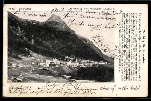 AK Pontresina, Ortsansicht mit Kirche und Bergpanorama
