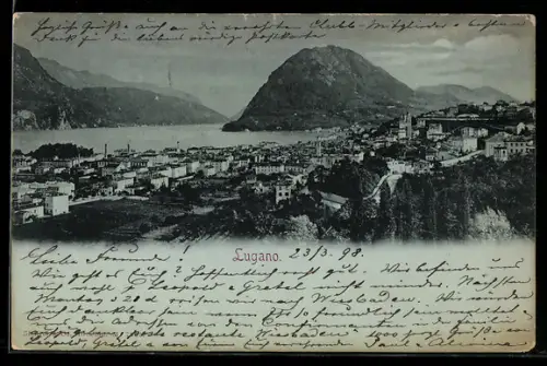 Mondschein-AK Lugano, Panorama mit Stadt und See