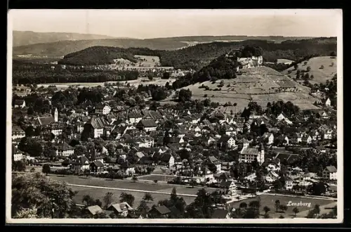 AK Lenzburg, Stadtansicht mit Schloss auf dem Hügel