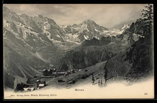 AK Mürren, Dorf mit Bergen und Gletschern