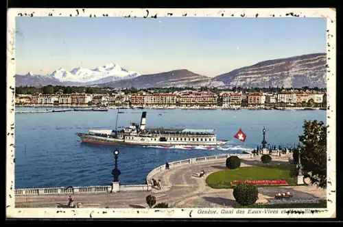 AK Genève, Quai des Eaux-Vives et Mont Blanc