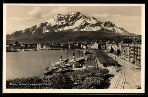 AK Luzern, Schweizerhofquai mit Pilatus