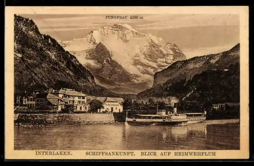 AK Interlaken, Schiffsankunft, Blick auf Heimwehfluh