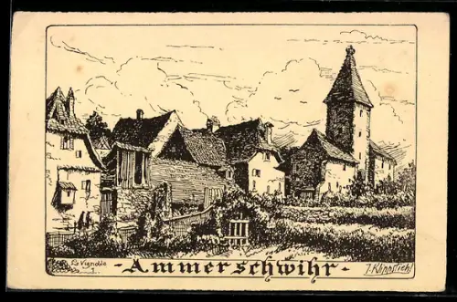 Künstler-AK Ammerschwihr, Ortspartie