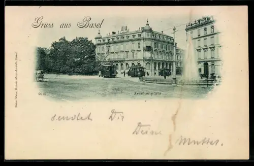 AK Basel, Aeschenplatz mit Strassenbahn