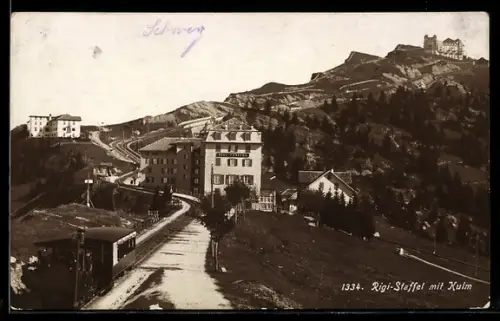 AK Rigi-Staffel, Strassenpartie mit Hotel und Kulm