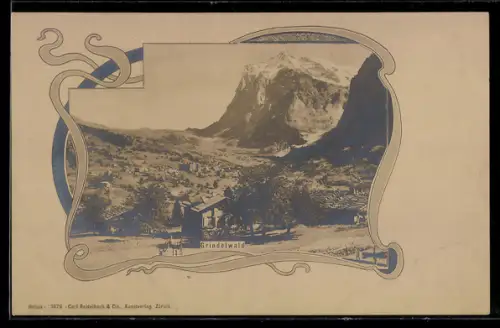 Lithographie Grindelwald, Teilansicht, Passepartout