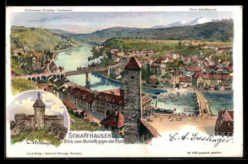 Künstler-AK C. Steinmann Nr. 2185: Schaffhausen, Blick vom Munoth gegen den Rhein