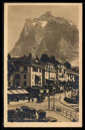 AK Grindelwald, Ortspartie mit Wetterhorn
