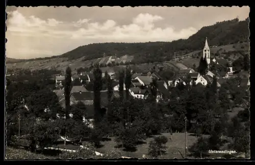 AK Unterendingen, Dorfansicht mit Kirche und Weinbergen