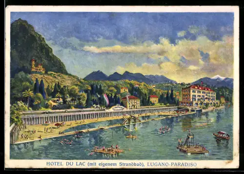 AK Lugano-Paradiso, Hotel du Lac, mit eigenem Strandbad