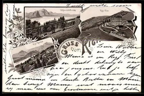 Lithographie Rigi, Schweizerbrücke, Rigi-First, Rigi-Kaltbad
