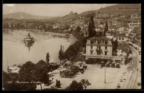 AK Montreux, Clarens, Seepromenade mit Dampfschiff