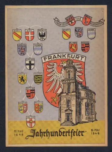 AK Alt-Frankfurt, Paulskirche, Wappen, Jahrhundertfeier 18. Mai 1848-1948