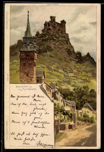 Künstler-AK Carl Biese: Braubach, Blick auf die Marksburg
