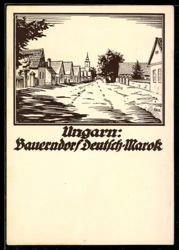 Künstler-AK Deutsch-Marok, Strassenpartie im Bauerndorf