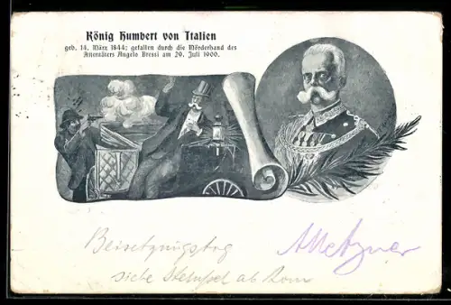 AK König Humbert von Italien, Attentat durch Angelo Bressi 1900