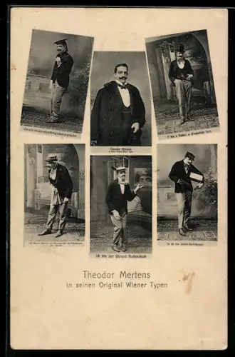 AK Komiker Theodor Mertens in verschiedenen Verkleidungen in seinen Original Wiener Typen