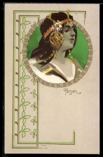 Lithographie Persien, Odaliske, Orientalische Schönheit, Jugendstil