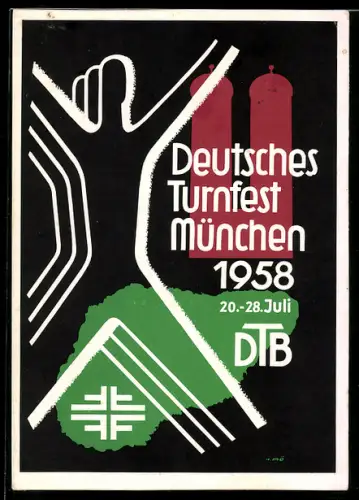 AK München, Deutsches Turnfest 1958, Sportler mit Frauenkirche