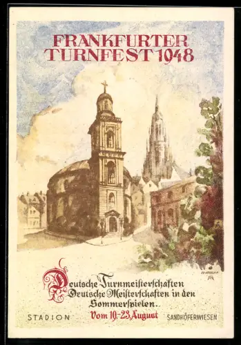 AK Frankfurt, Turnfest 1948, Teilansicht aus dem Ort