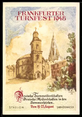 AK Frankfurt, Turnfest 1948, Teilansicht aus dem Ort