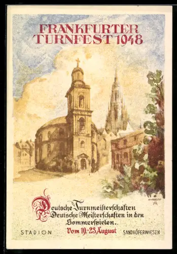 AK Frankfurt, Turnfest 1948, Teilansicht aus dem Ort