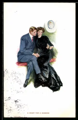 Künstler-AK Clarence F. Underwood: Elegantes Liebespaar an einer Bank