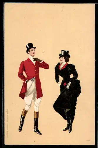 AK Eleganter Herr mit Monokel und Dame