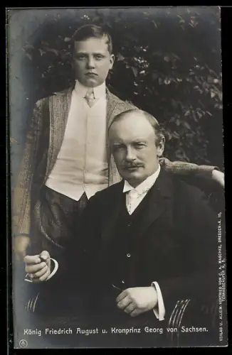 AK König Friedrich August und Kronprinz Georg von Sachsen