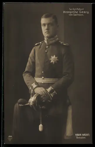 Foto-AK Walter Hahn, Nachfolger, Se Kgl. Hoheit Kronprinz Georg von Sachsen in Uniform
