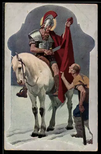 Künstler-AK Schutzpatron Saint Martin partage son manteau avec un pauvre