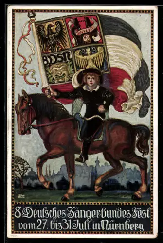Künstler-AK Nürnberg, 8. Deutsches Sängerbundes-Fest 1912, Reiter mit Fahne