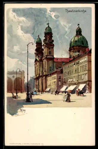 Künstler-AK Heinrich Kley: Theatinerkirche und Marktplatz