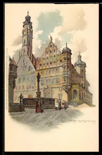 Künstler-AK Otto Hammel: Rothenburg, Partie am Rathaus