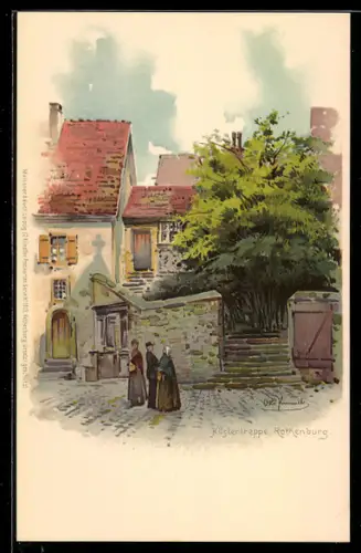 Künstler-AK Otto Hammel: Rothenburg, Küstertreppe mit Passanten