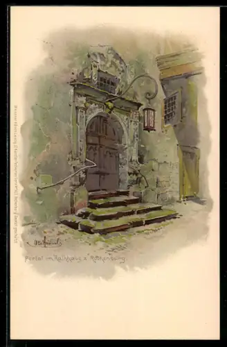 Künstler-AK Rothenburg, Portal im Rathaus