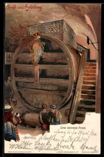 Künstler-AK Heinrich Kley: Heidelberg, Das Grosse Fass, Um 1900