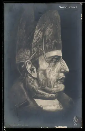 AK Napoleon I., optische Täuschung
