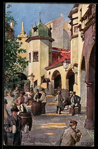 Künstler-AK Richard Wagner: München, Gasthaus Hofbräuhaus, Hof