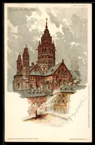 Künstler-AK P.Schmohl: Mainz, Blick zum Dom